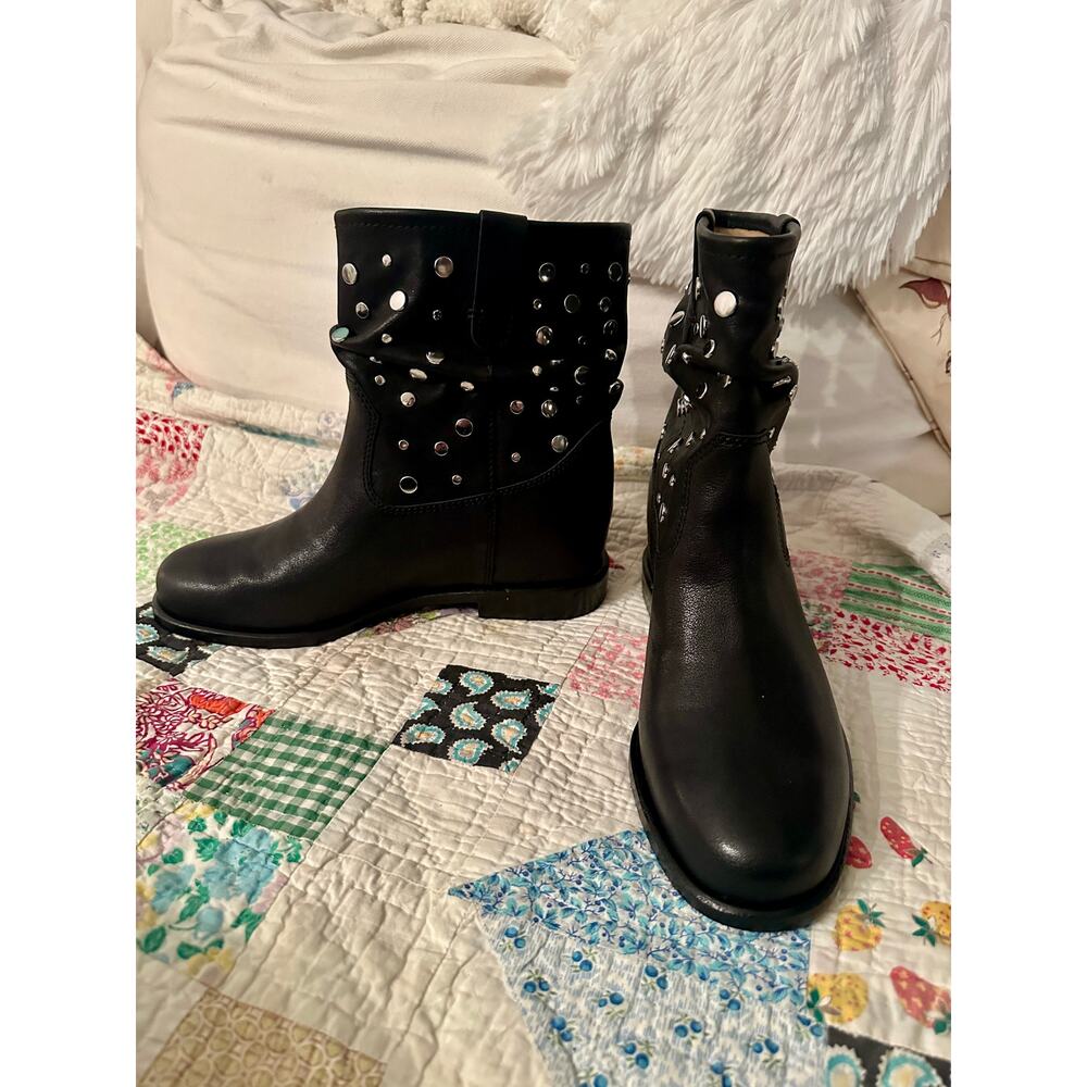 NEW LINEA PAOLO STUDDED SLOUCHY BOOTIES HIDDEN WEDGE HEEL 8